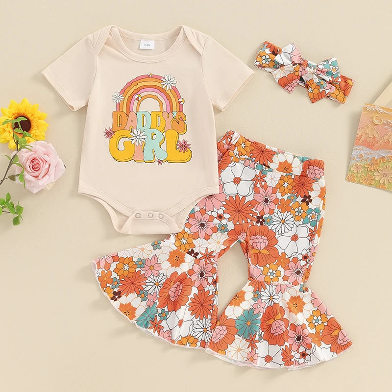 Daddy's Girl Rainbow Floral Flares Set