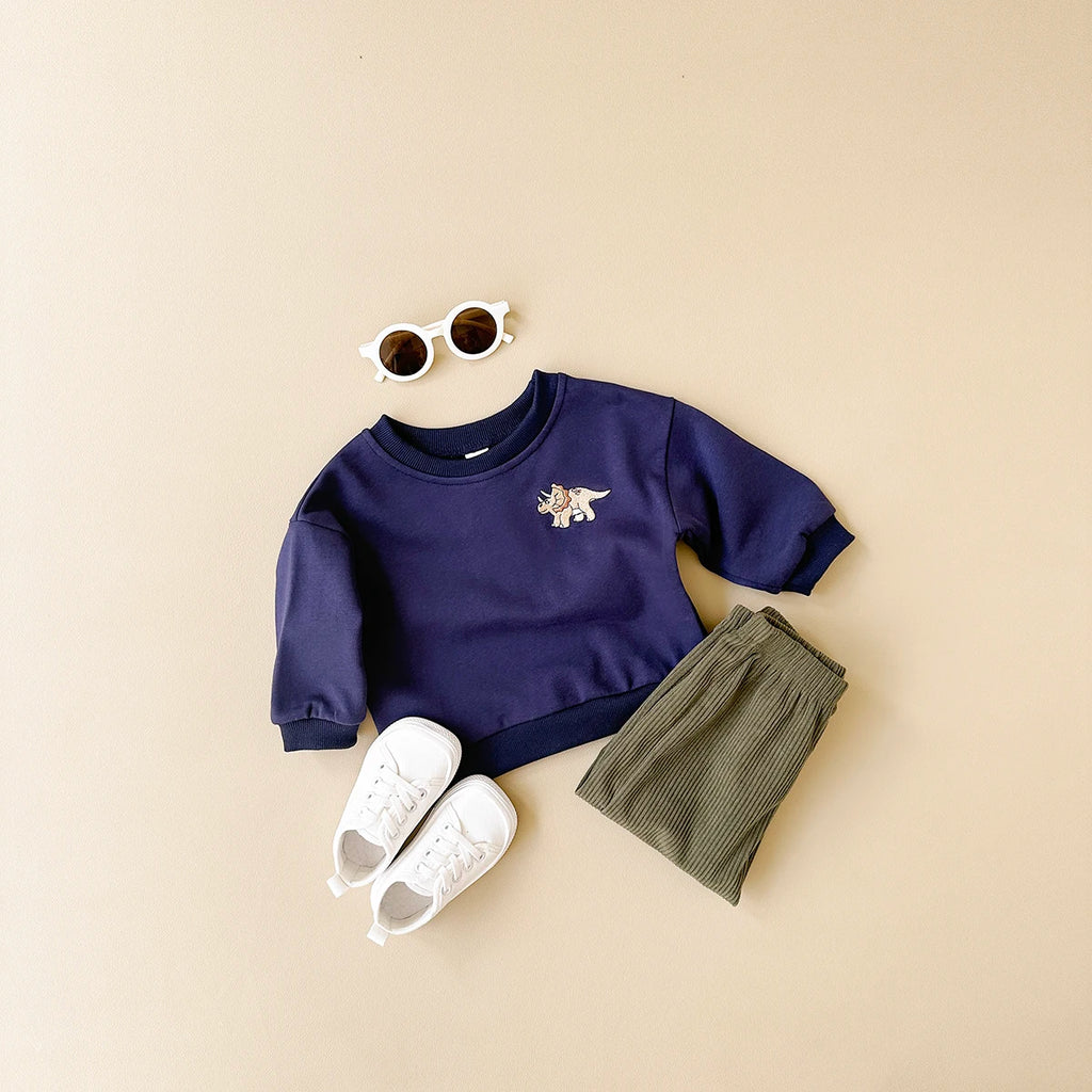 Dinosaur Embroidery Pullover & Corduroy Trousers Set