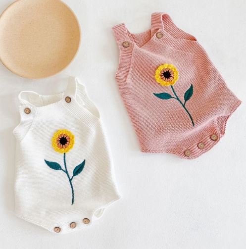 Pink Knitted Sunflower Romper