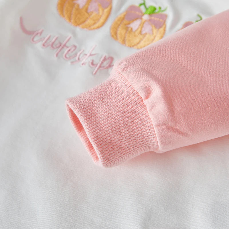 Cutest Pumpkin Bow Embroidery Contrast Romper