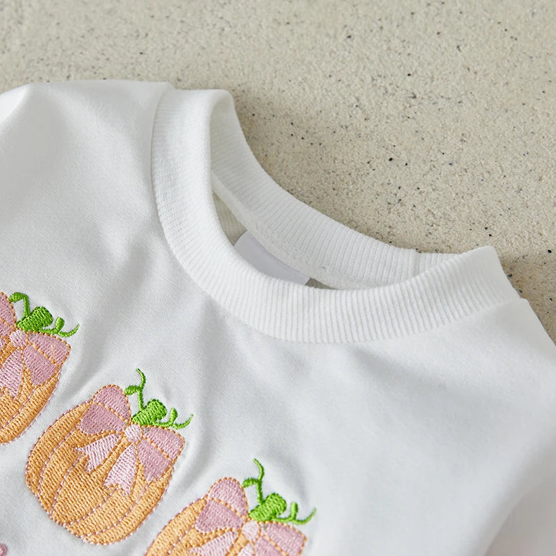 Cutest Pumpkin Bow Embroidery Contrast Romper