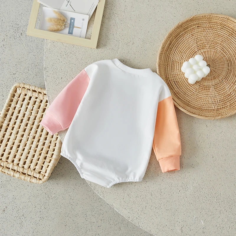 Cutest Pumpkin Bow Embroidery Contrast Romper