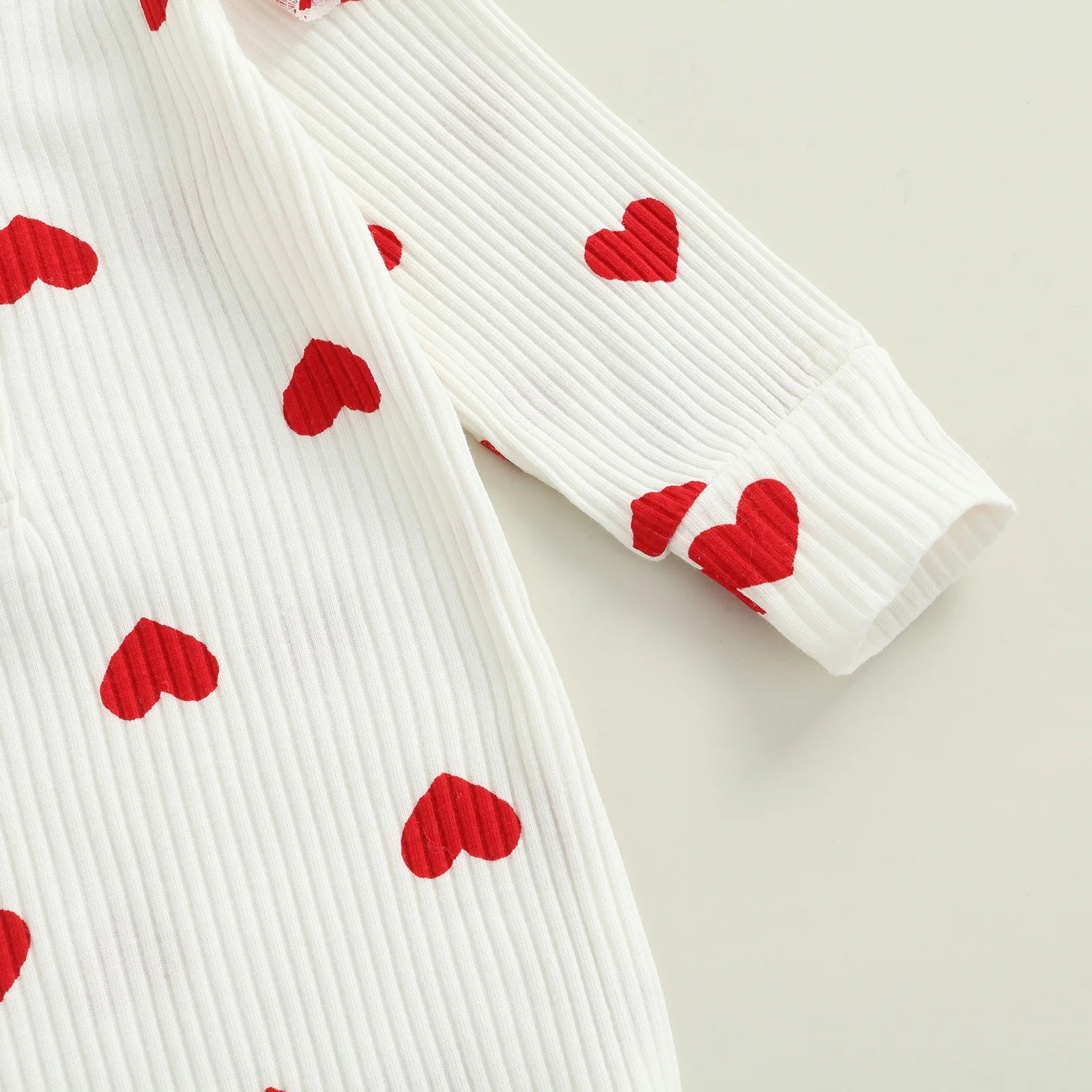 Ribbed Ruffle Heart Print Romper & Headwrap set