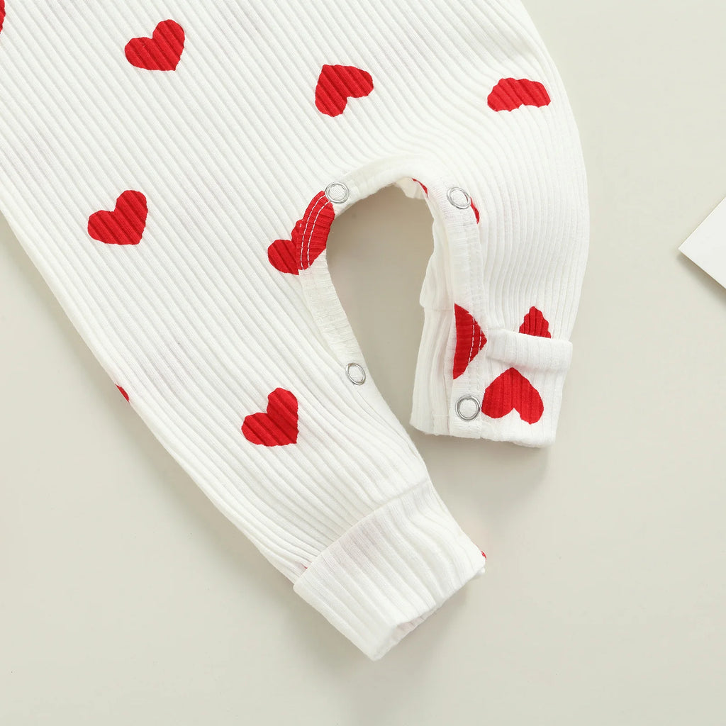 Ribbed Ruffle Heart Print Romper & Headwrap set