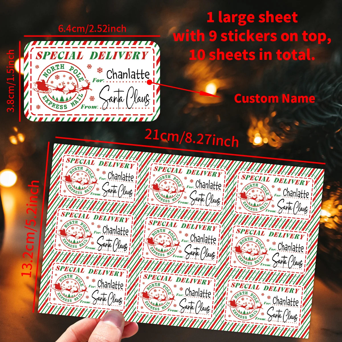 Personalised Santa Mail Stickers - Official North Pole Delivery Labels (90pcs)