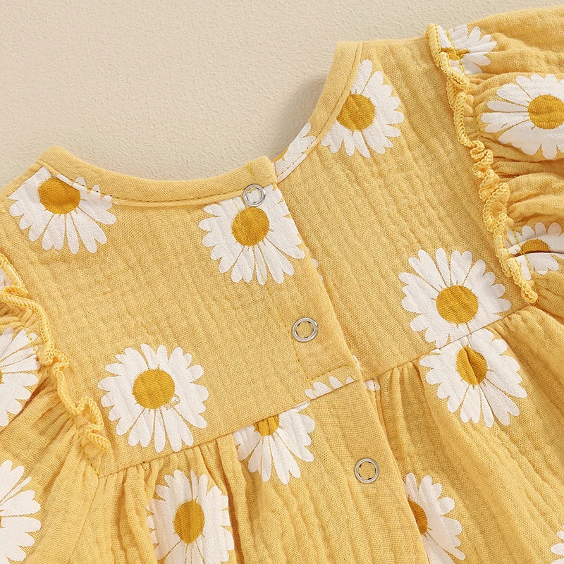 Daisy Print Puff Sleeve Romper & Headband