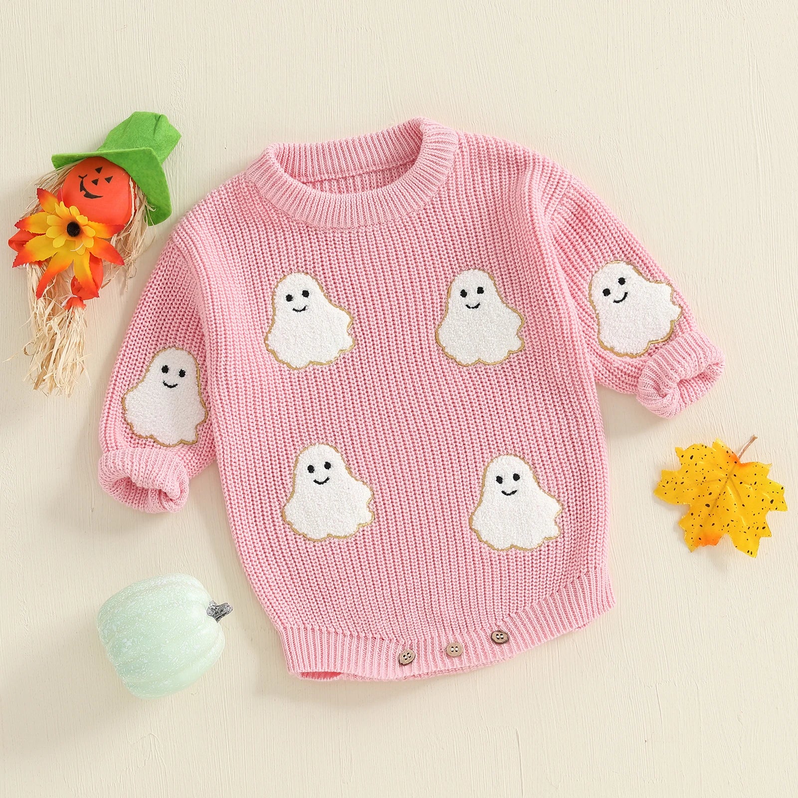 Friendly Ghost Embroidery Knit Romper