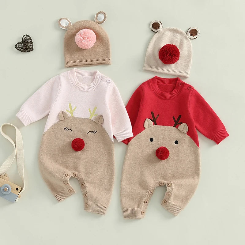 Reindeer Romper & Pom Pom Hat Set