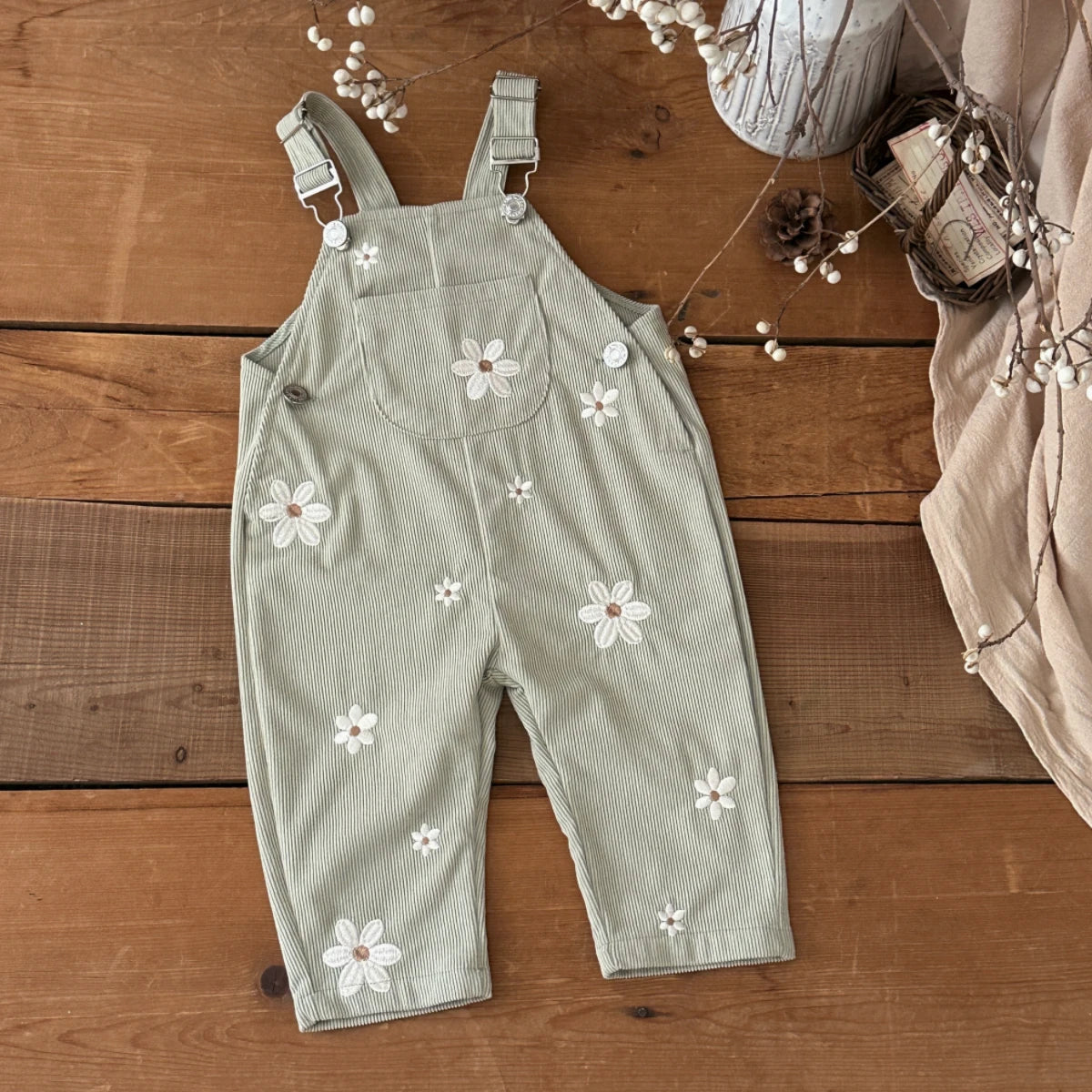 Corduroy Daisy Embroidery Dungarees