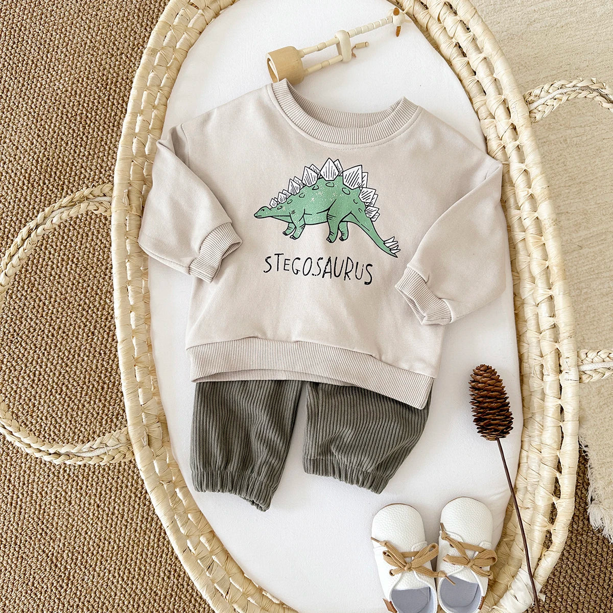 Dinosaur Print Pullover & Corduroy Trousers Set