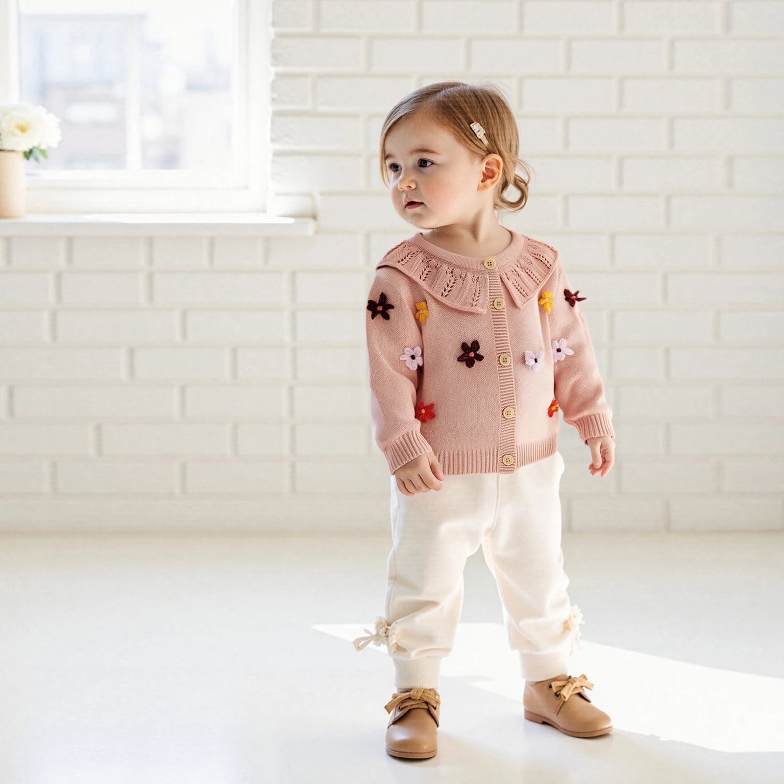 Floral Embroidered Peter Pan Collar Cardigan