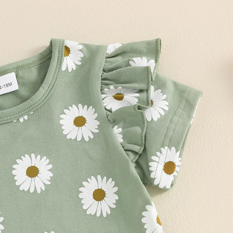 Daisy Print Fly Sleeve Top & Flares Set