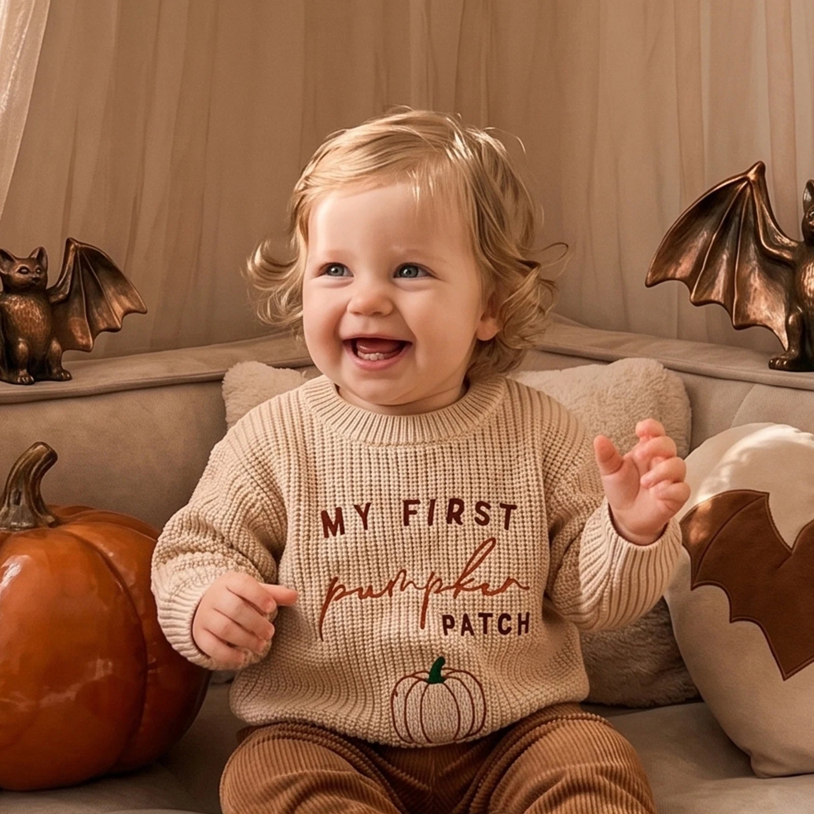 My First Pumpkin Patch Embroidery Knit Sweater