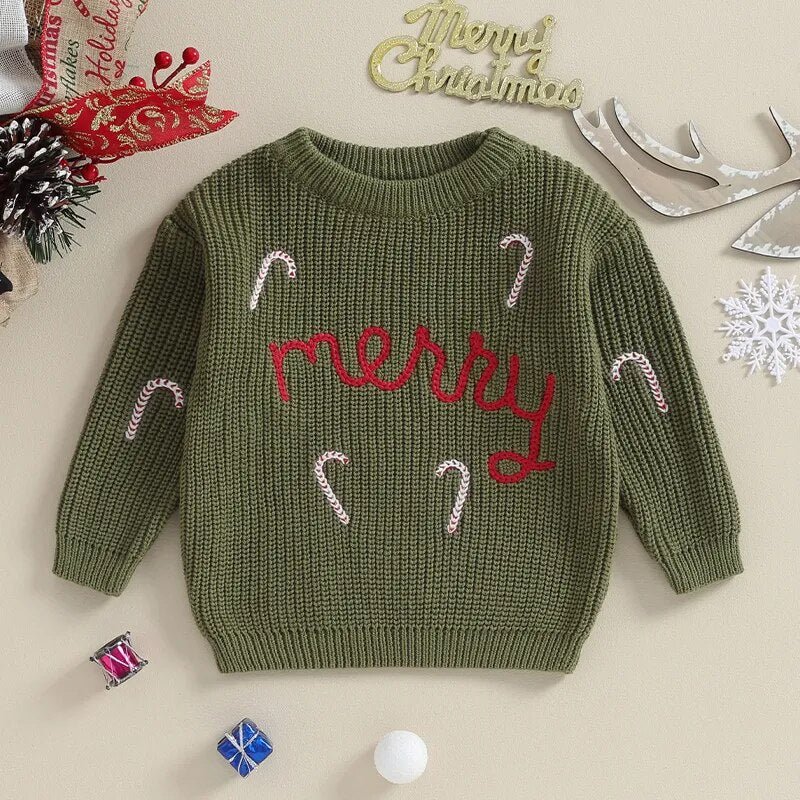 Merry Candy Cane Embroidery Pullover