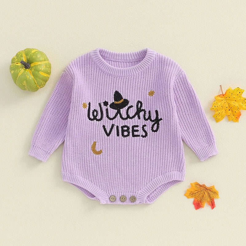 Witchy Vibes Embroidery Knit Romper