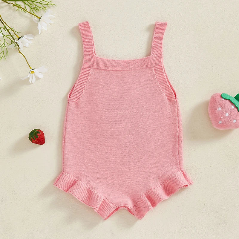 Ruffle Trim Strawberry Knit Romper