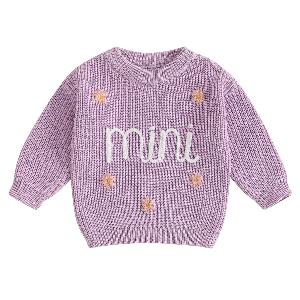 Mini Flower Embroidery Knit Pullover