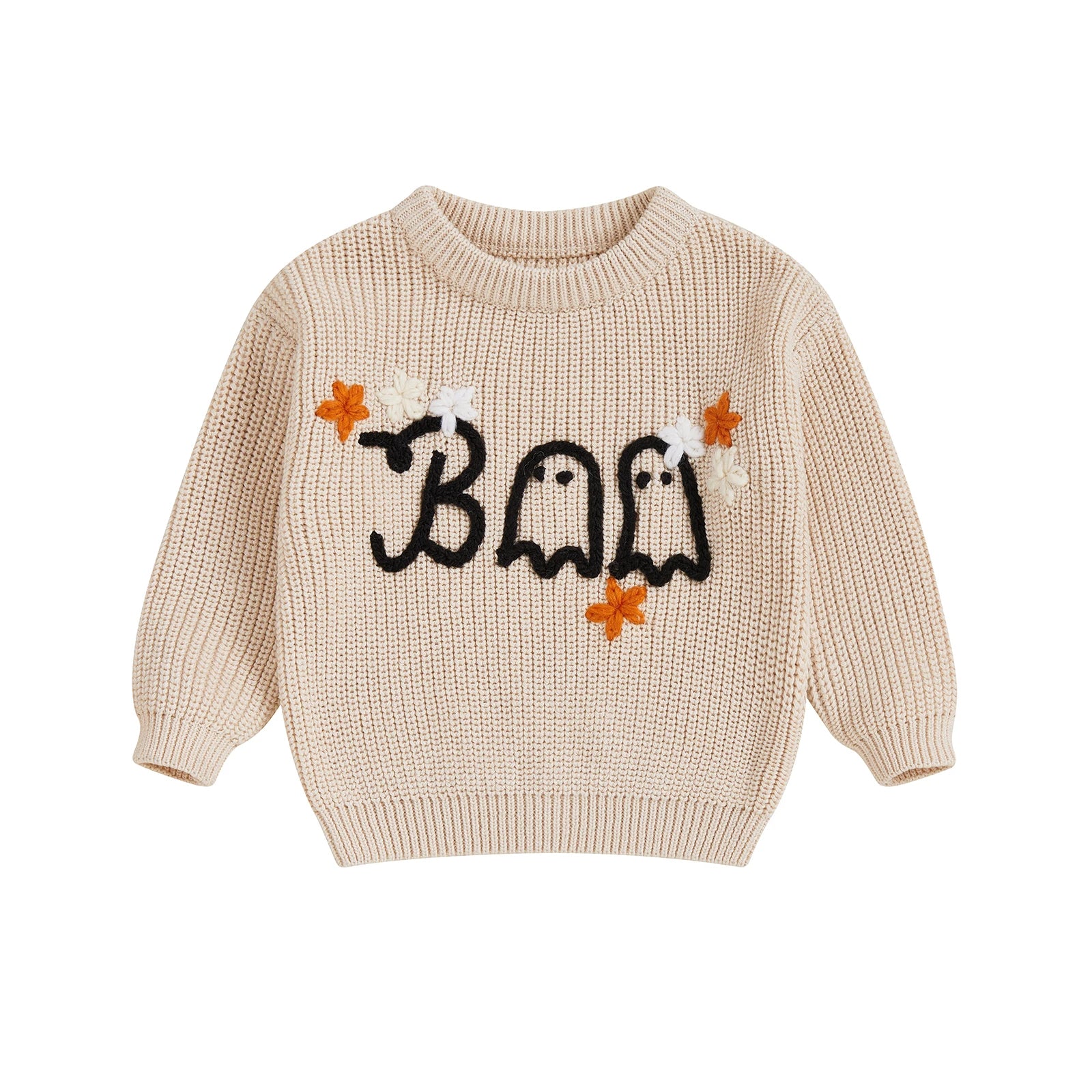BOO Ghost Flower Embroidered Pullover