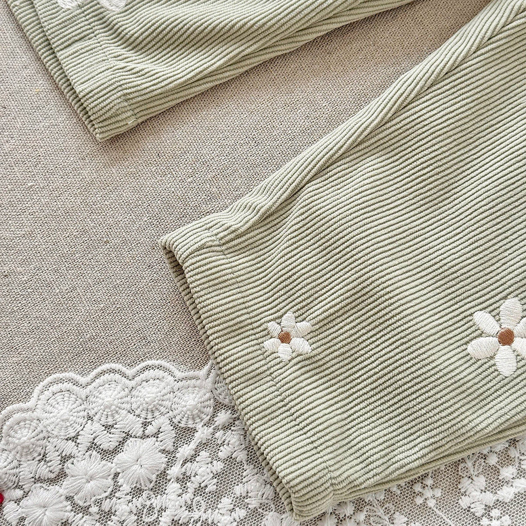 Corduroy Daisy Embroidery Dungarees
