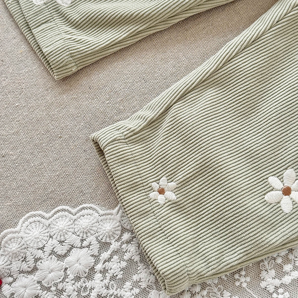 Corduroy Daisy Embroidery Dungarees