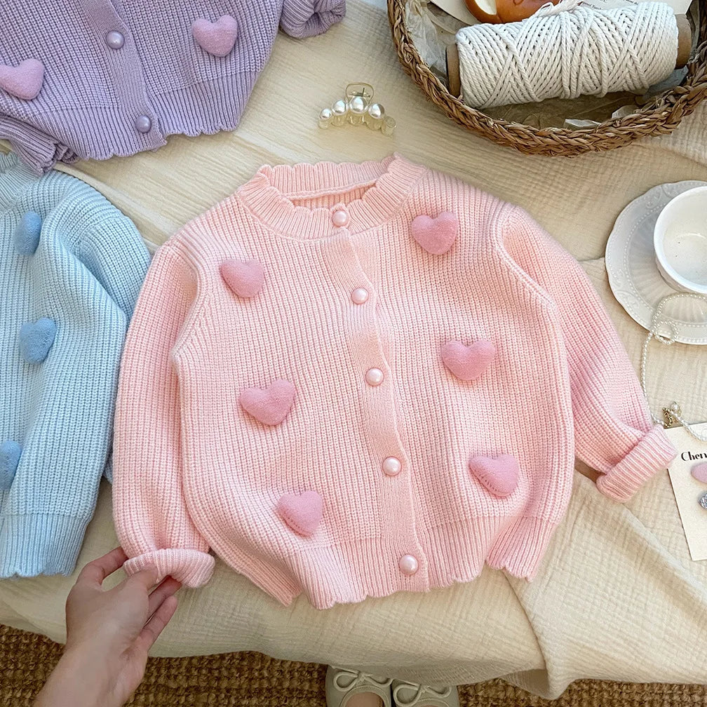 3D Mini Pastel Hearts Cardigan