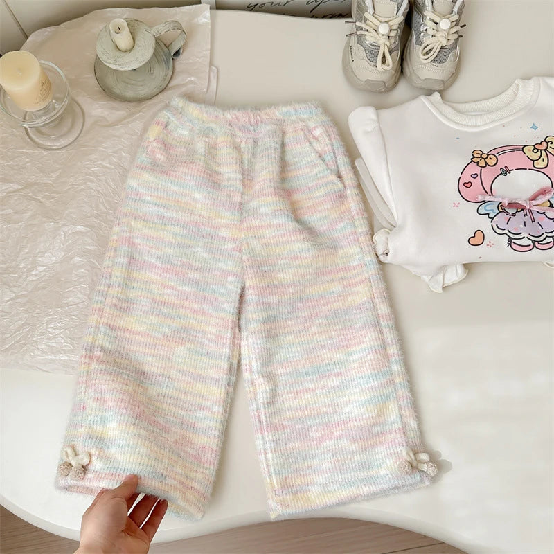 Fleece Rainbow Pastel Wide Leg Trousers