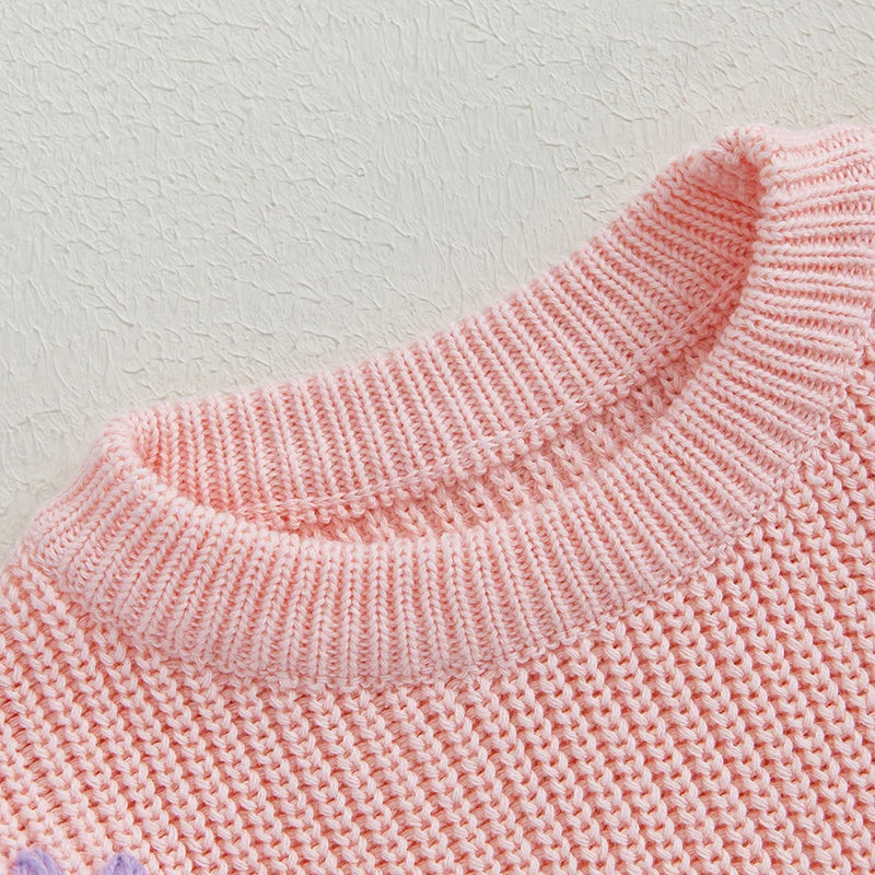 Lavender Flower Embroidery Knit Jumper