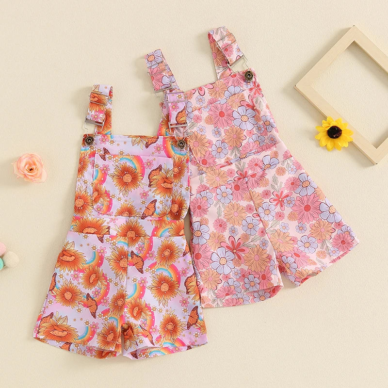 Peony, Sunflowers & Rainbow Print Dungarees