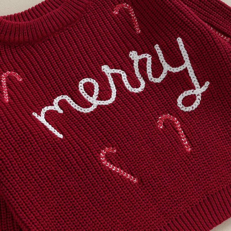 Merry Candy Cane Embroidery Pullover