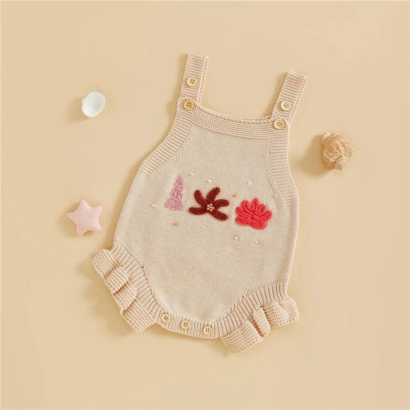 Seashell Embroidery Knit Romper
