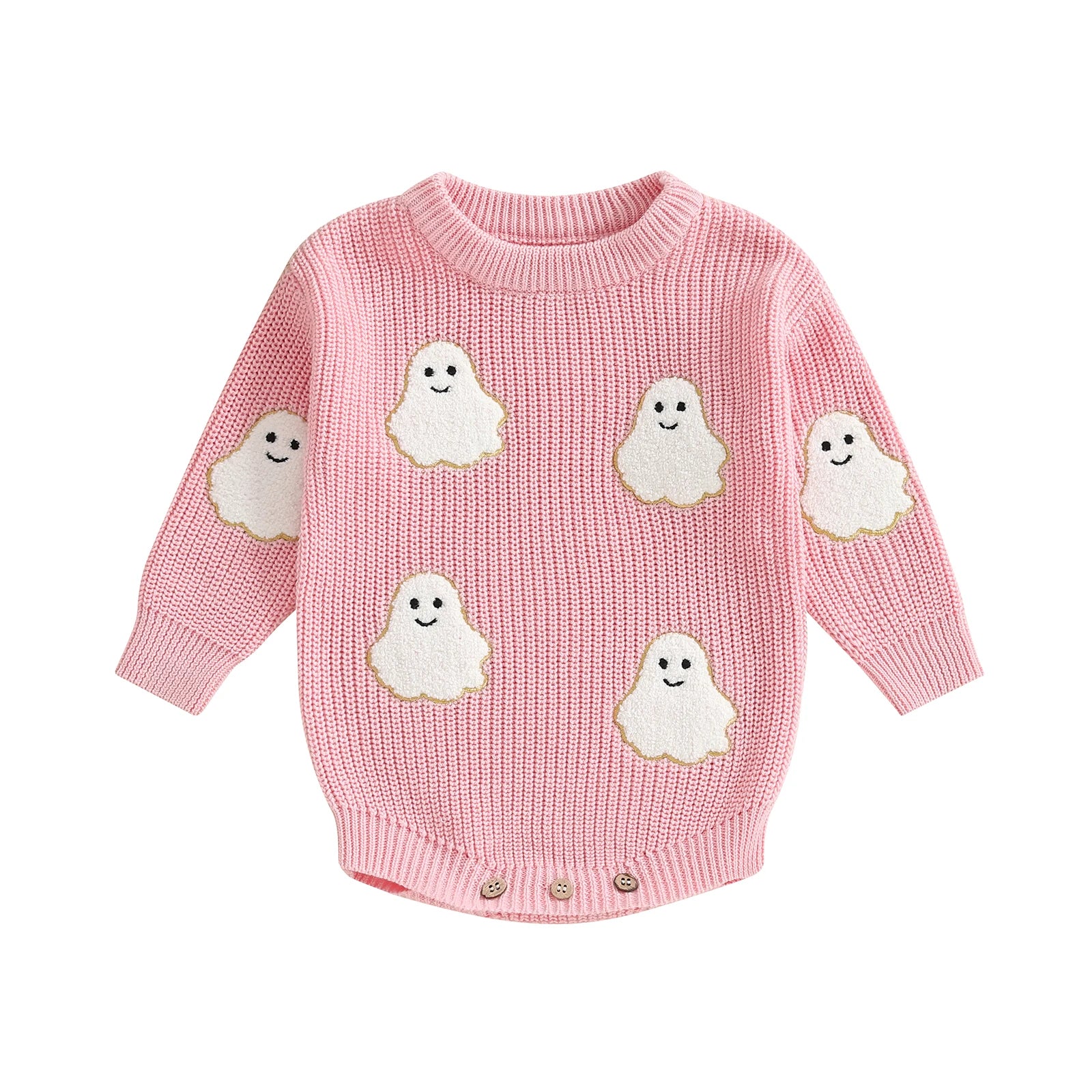 Friendly Ghost Embroidery Knit Romper
