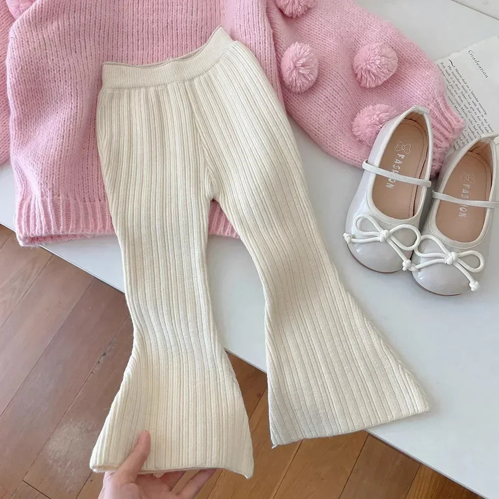 Chunky Pom Pom Jumper / Beige Flares