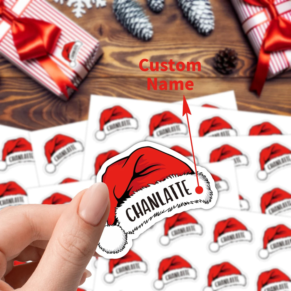 Personalised Santa Hat Stickers (120pcs)