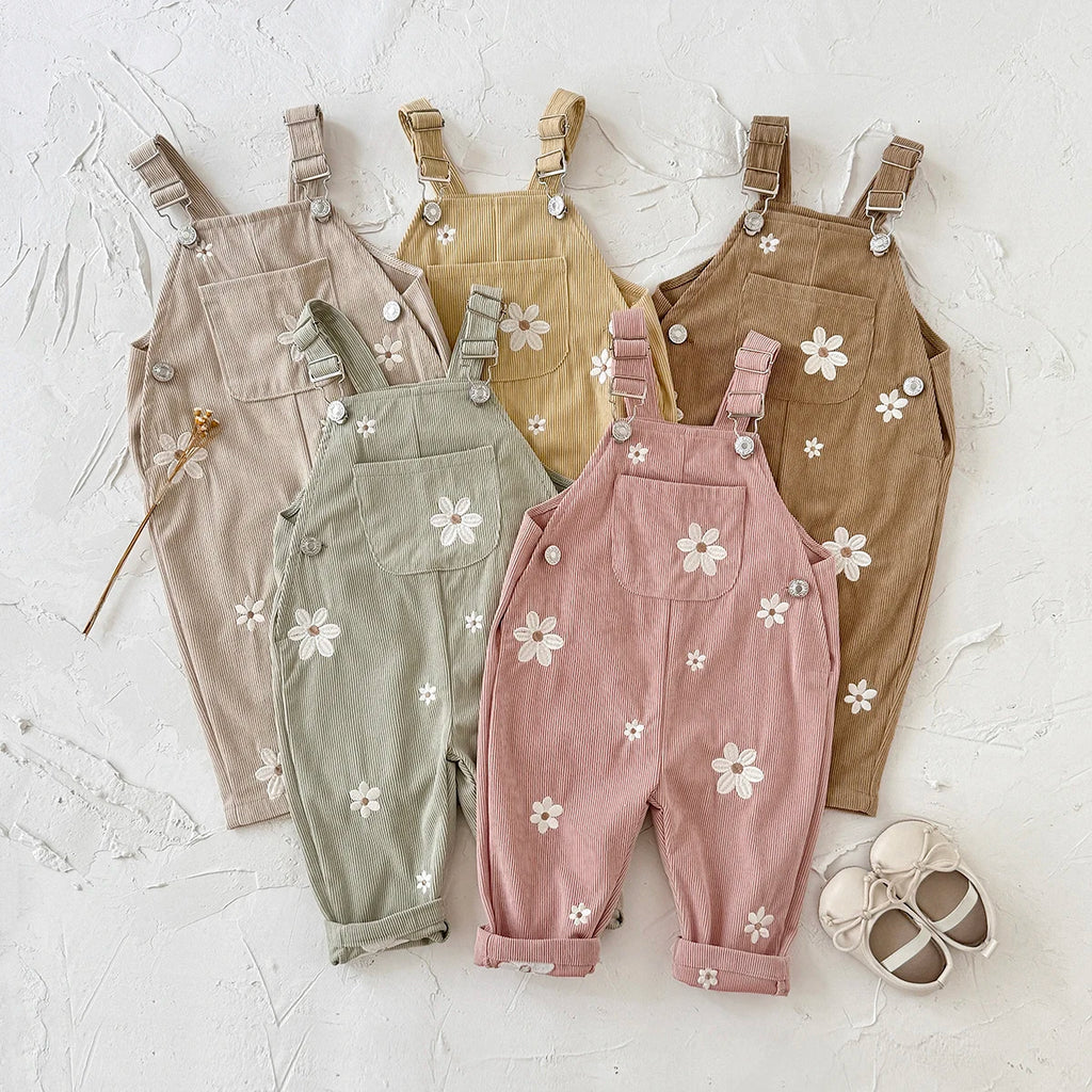 Corduroy Daisy Embroidery Dungarees