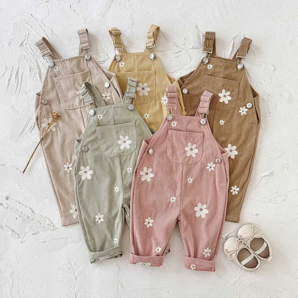 Corduroy Daisy Embroidery Dungarees