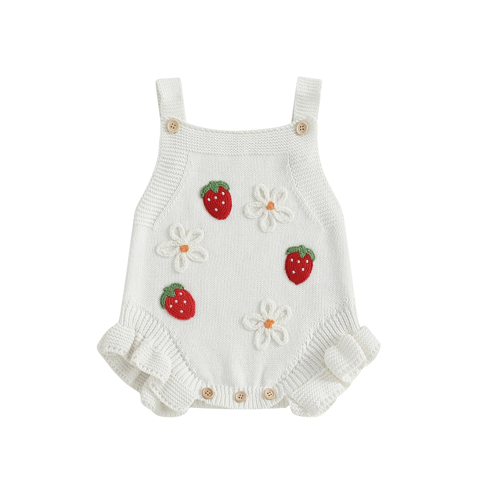 Strawberries & Daisies Embroidered Knit Romper