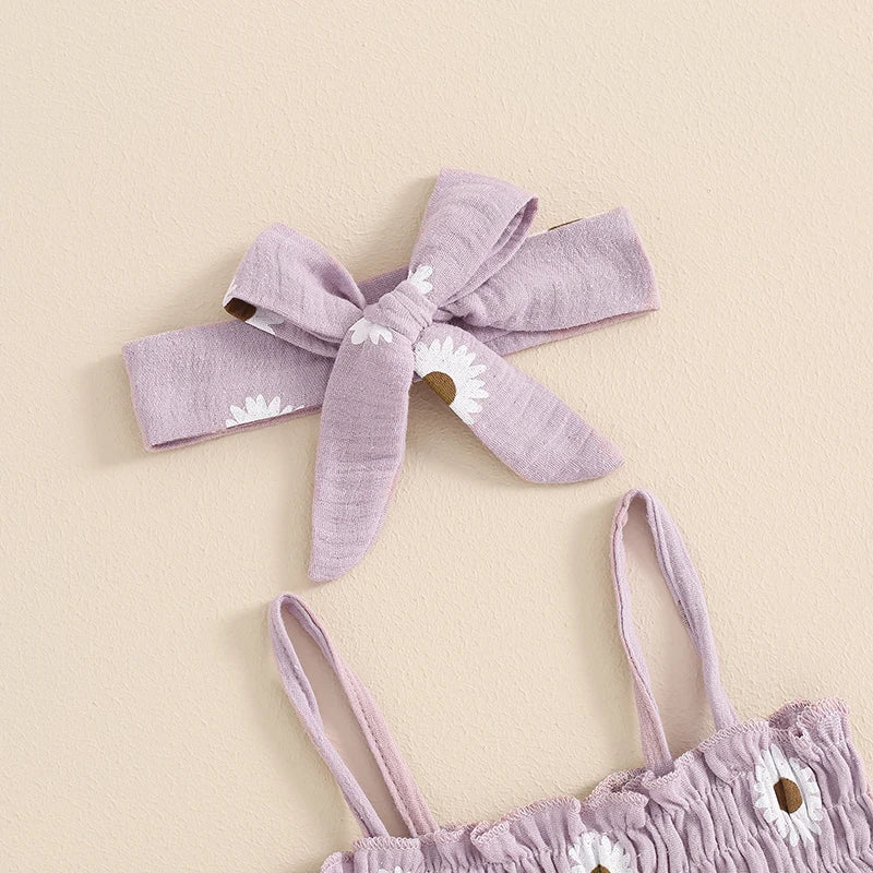 Pleated Daisy Print Camisole, Bloomers & Headband Set