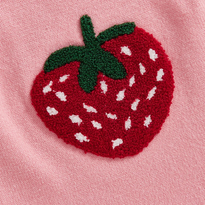 Ruffle Trim Strawberry Knit Romper