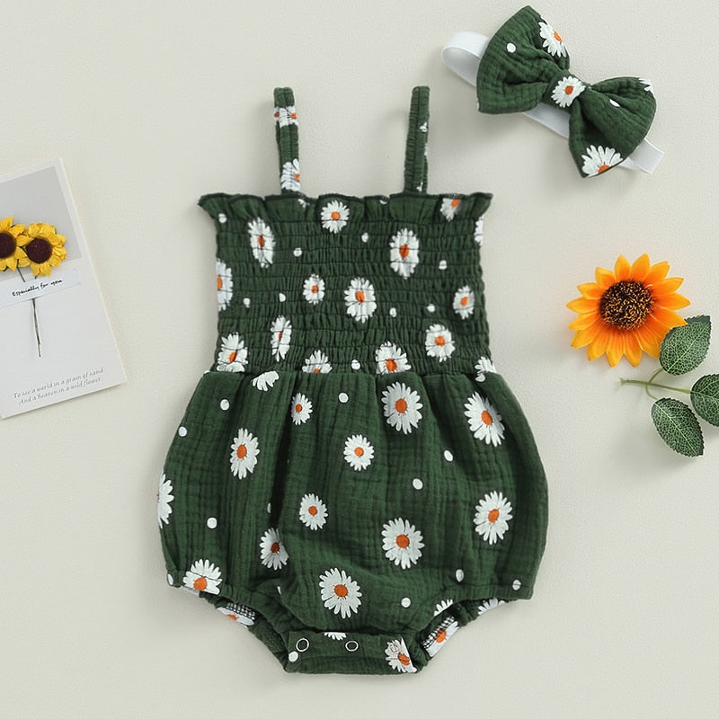 Daisy Print Bandage Romper & Headband