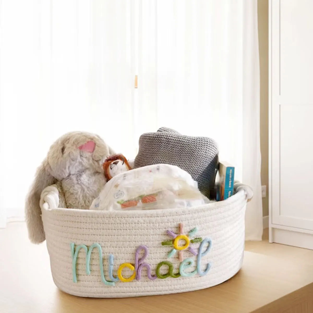 Personalised Name Cotton Rope Storage Basket