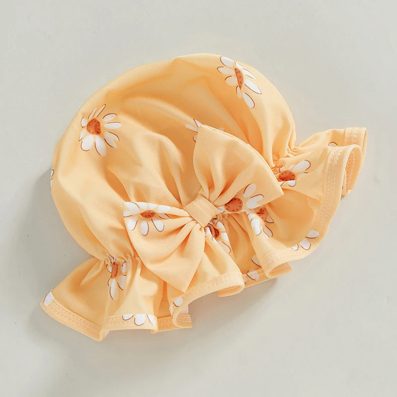 Daisy Print Zip-up Swimsuit and Hat
