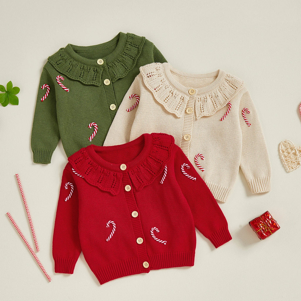 Candy Cane Embroidery Cardigan