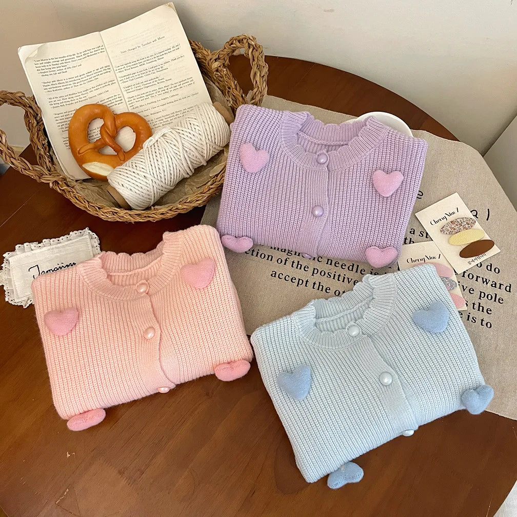 3D Mini Pastel Hearts Cardigan