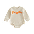 Pumpkin Embroidered Ribbed Romper