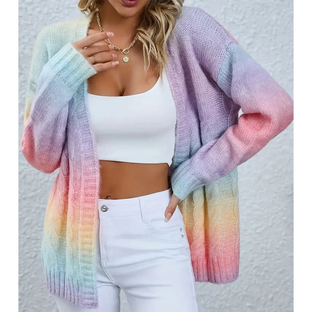 Women's Pastel Ombre Rainbow Cardigan