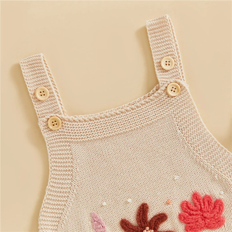 Seashell Embroidery Knit Romper