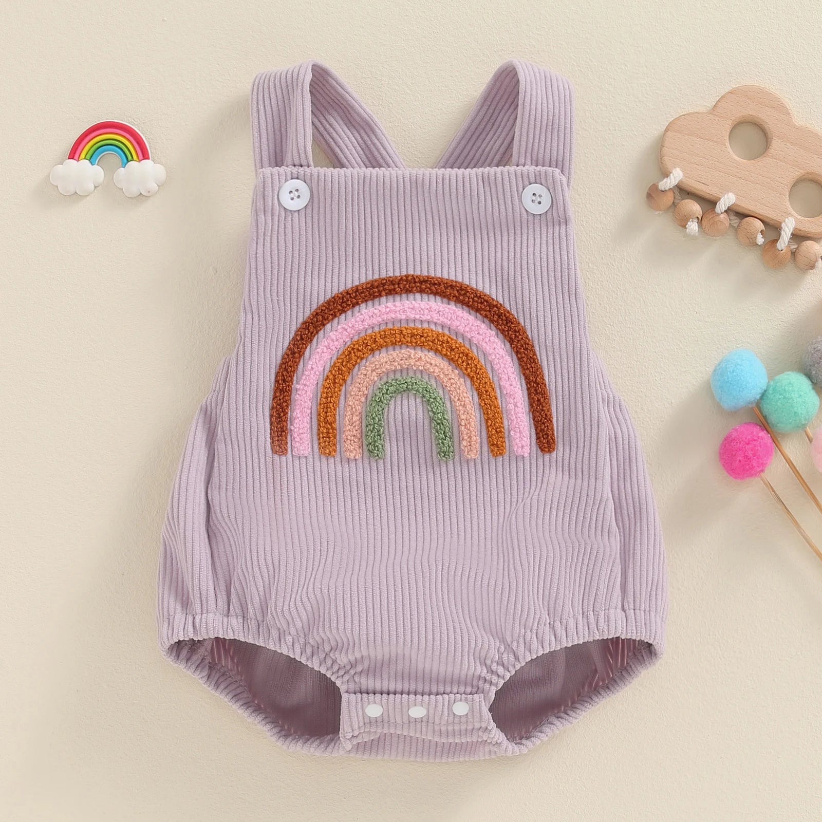 Corduroy Rainbow/Strawberry Romper