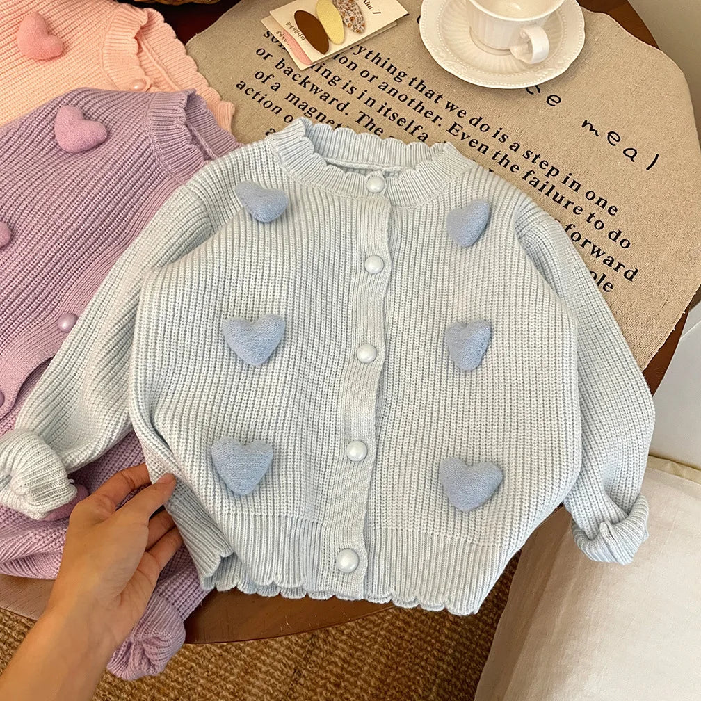 3D Mini Pastel Hearts Cardigan