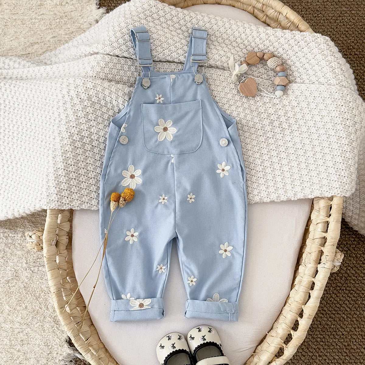 Daisy Embroidery Dungarees