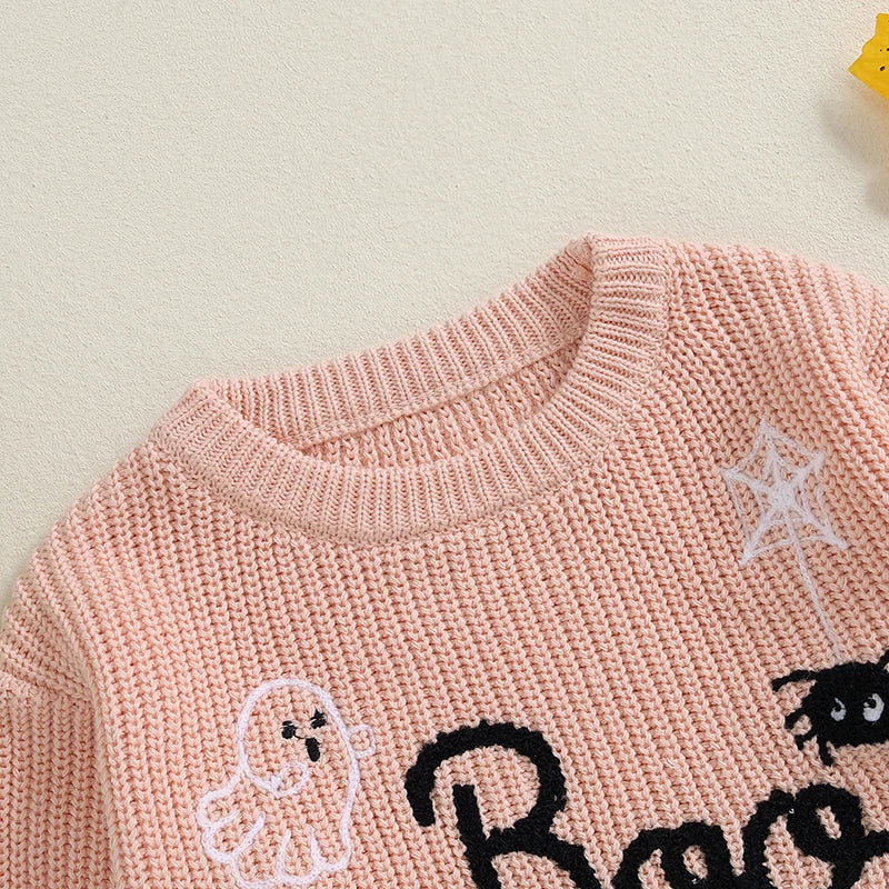 Boo Halloween Crochet Embroidery Jumper